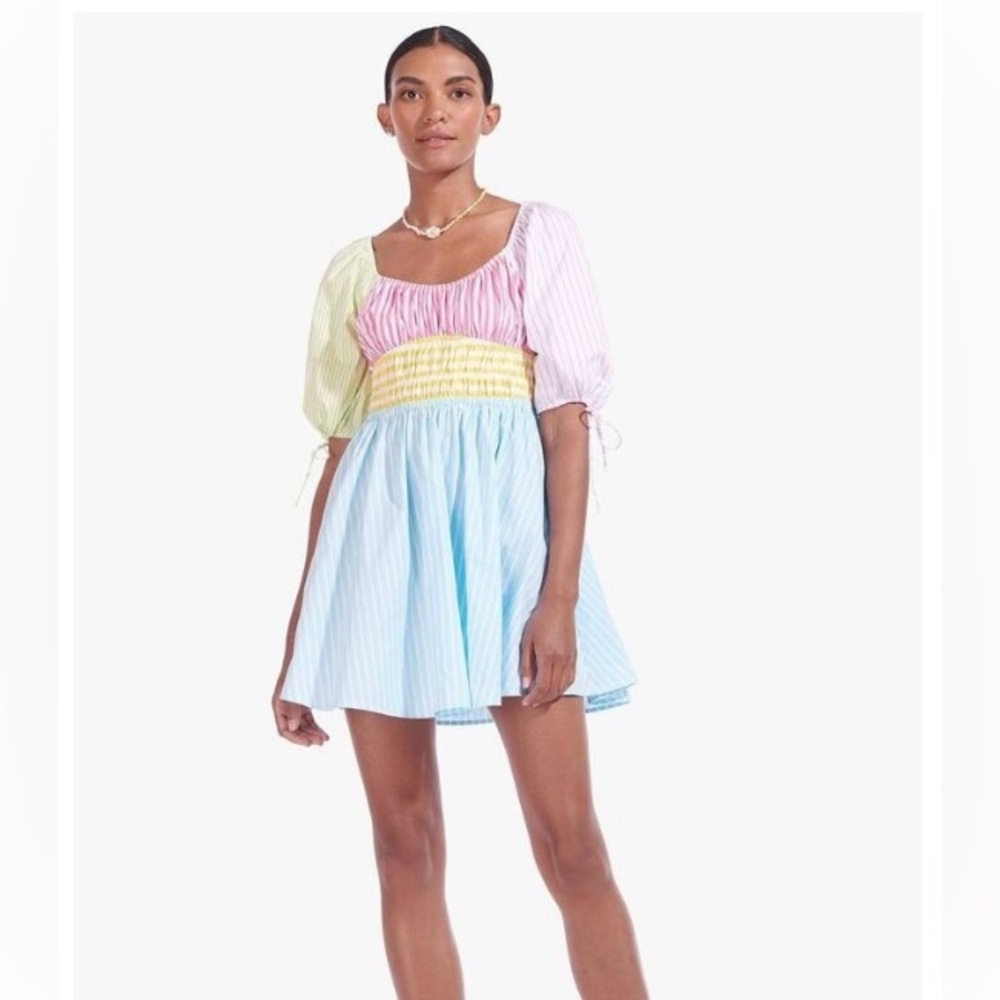 STAUD Topsail Striped Color Block Dress In Multicolor Cotton Mini/ Midi Dress